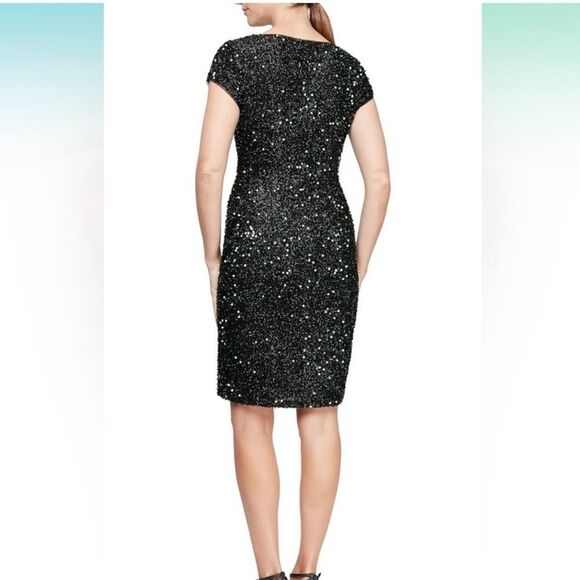 SLNY Black Sequin Cocktail Party Dress V-Neck Sz 6 NEW - Picture 2 of 15
